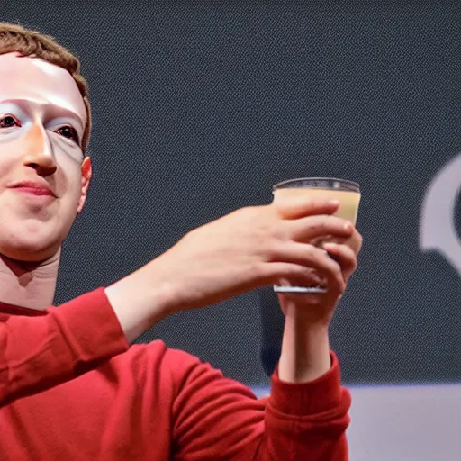 Prompt: mark zuckerberg drinking chinese tea with a banner in the background privacy please