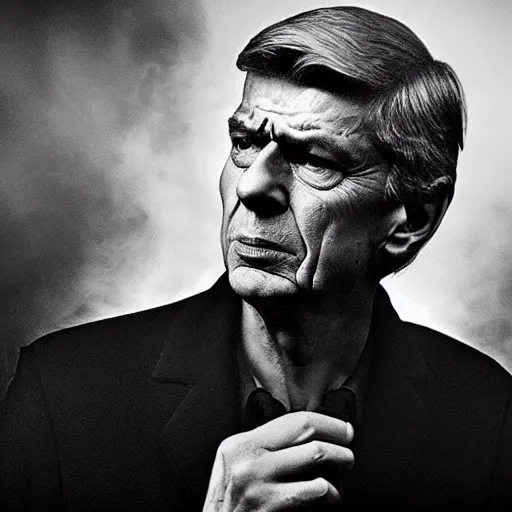 Image similar to arsene wenger as a 1 9 4 0 s gangster, noir, fog, serious, extreme detail, realistic, rain, atmospheric, cigarette in mouth, movie still, studio light 4 k