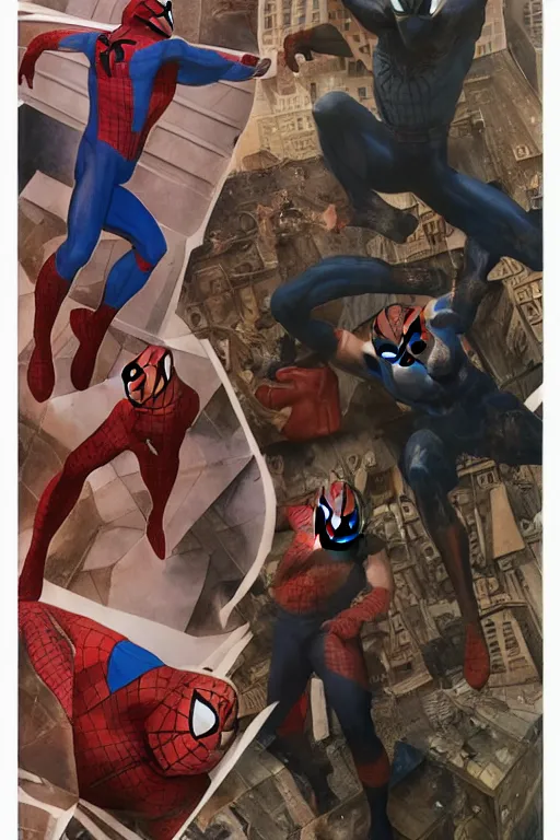 Image similar to upper body and head portrait of ray winstone as spiderman against simple background, by alex ross and jack kirby and sergey kolesov and jason fabok and lawrence alma tadema and norman rockwell and greg staples and rick berry and jeremy man