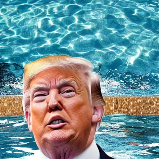 Prompt: Trump is swimming in a pool of shit