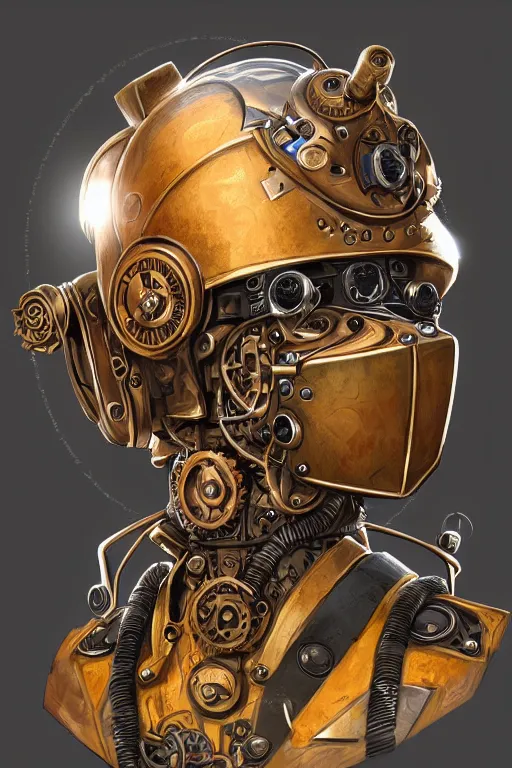 Image similar to steampunk helmet fantasy art mask robot ninja stylized digital illustration sharp focus, elegant intricate digital painting artstation concept art global illumination ray tracing advanced technology chaykin howard and campionpascale and cooke darwyn and davis jack