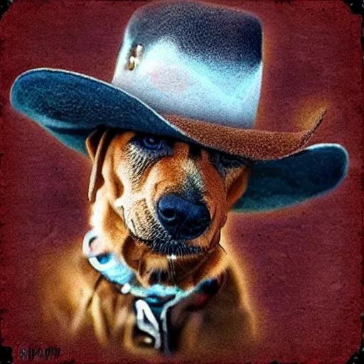 Prompt: a cute dog wearing a cowboy hat, deep dream