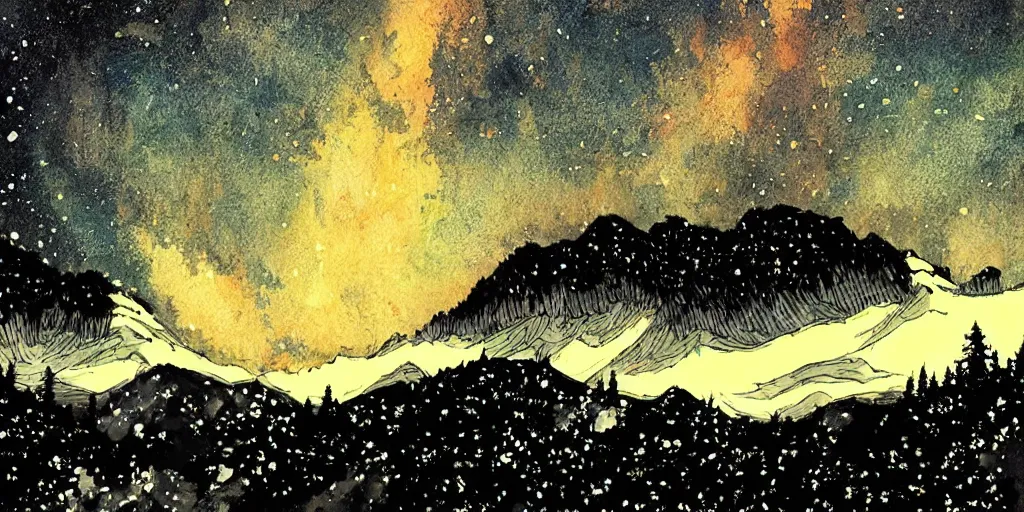 Image similar to stunning cold mountain landscape with sky and the milky way by posuka demizu