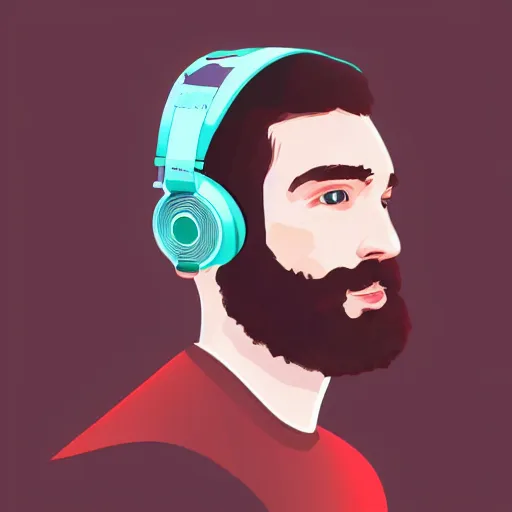 Image similar to streamer on twitch, stubble beard, ginger, stubbles, red headphones, in the style of tatsuro kiuchi, art