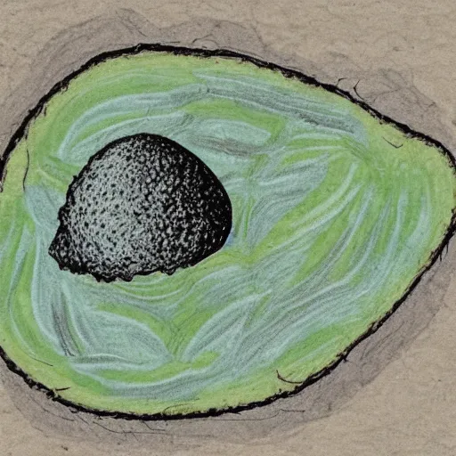 Image similar to avocado being stolen, parietal art style, cave painting, inside a cavern