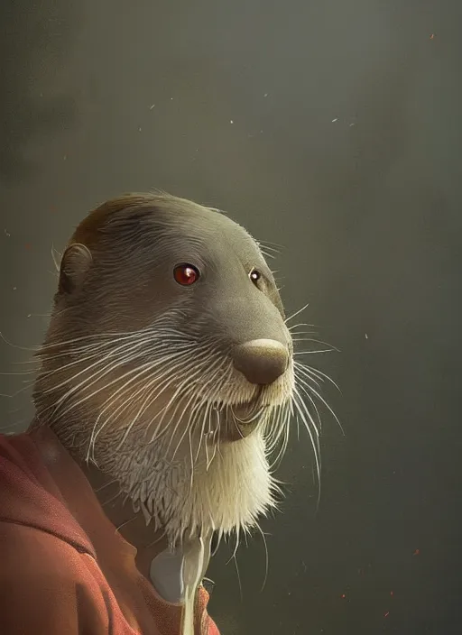 Image similar to a beautiful portrait of an anthropomorphic otter. character design by cory loftis, fenghua zhong, ryohei hase, ismail inceoglu and ruan jia. volumetric light, detailed, rendered in octane