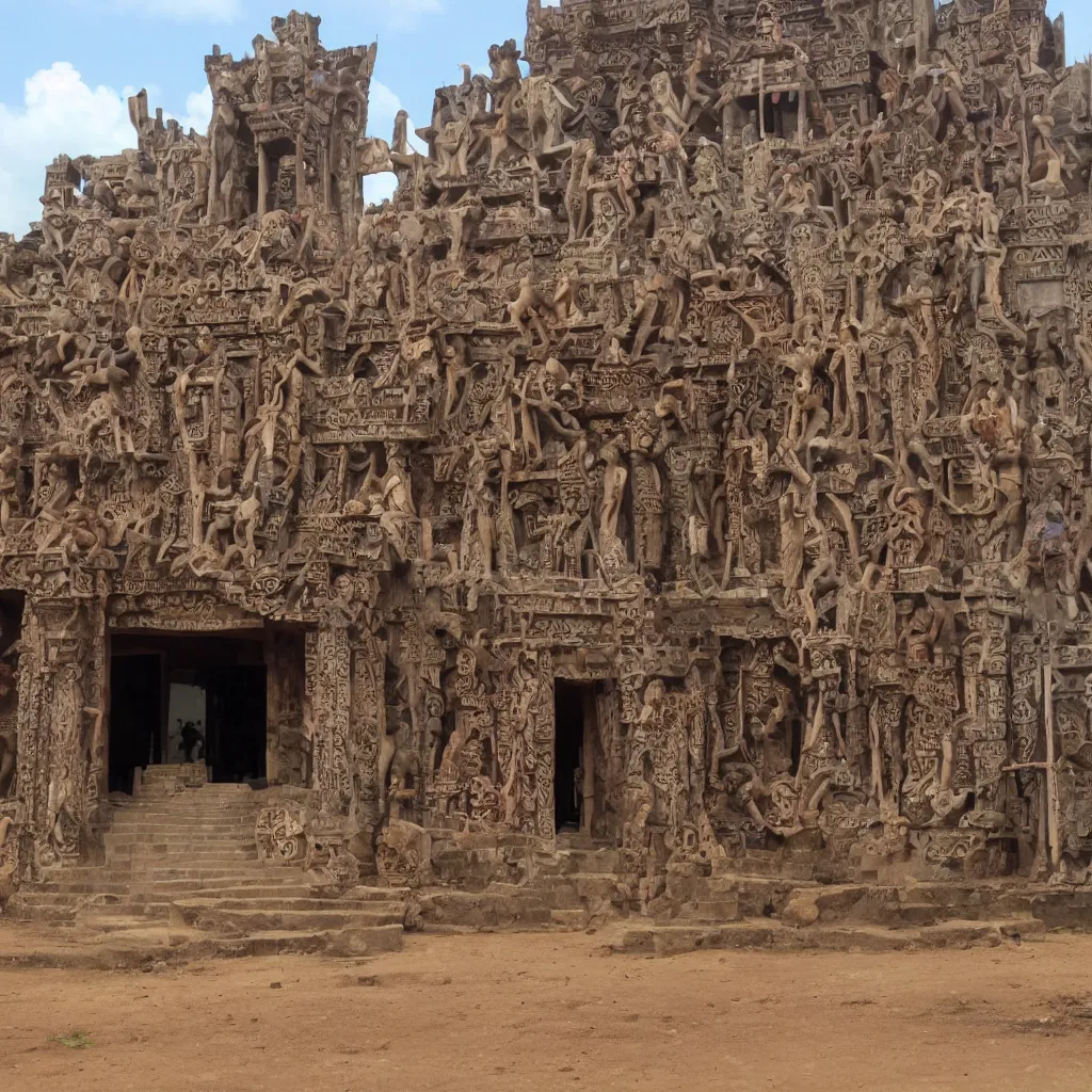 Prompt: temple building designed by Demas Nwoko