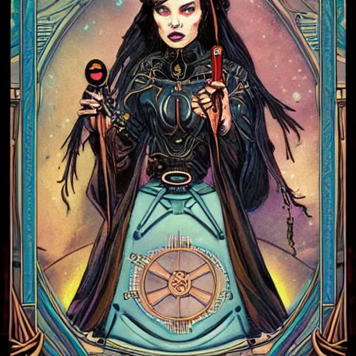 Image similar to an ethereal steampunk sith princess, grimdank tarot card by james jean and steven belledin