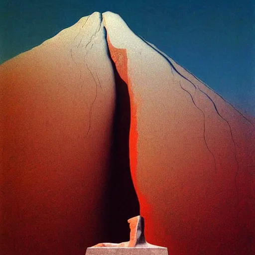 Prompt: A mountain look like a women, a monumental sculpture of a bust, by Artgem and Zdzislaw Beksinski