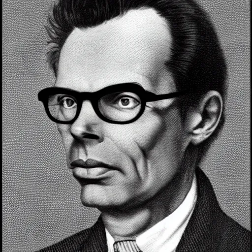 Prompt: a photorealistic portrait of aldous huxley wearing glasses