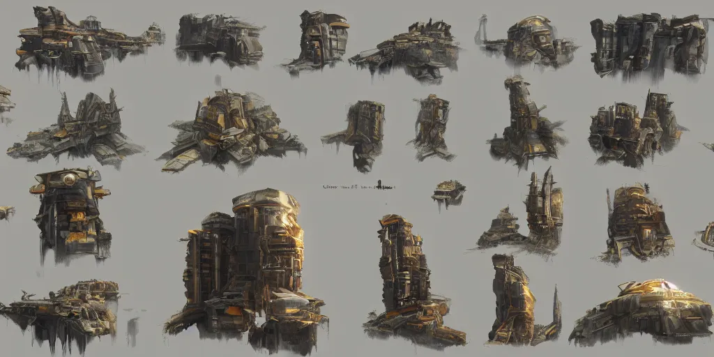 Prompt: one building game assets sheet, science fiction, oil painting by jama jurabaev, extremely detailed, brush hard, artstation, for aaa game, high quality, brush stroke
