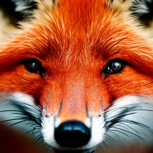 Image similar to a photograph of a red colored fox, macro lens, studio lighting, 8 k resolution