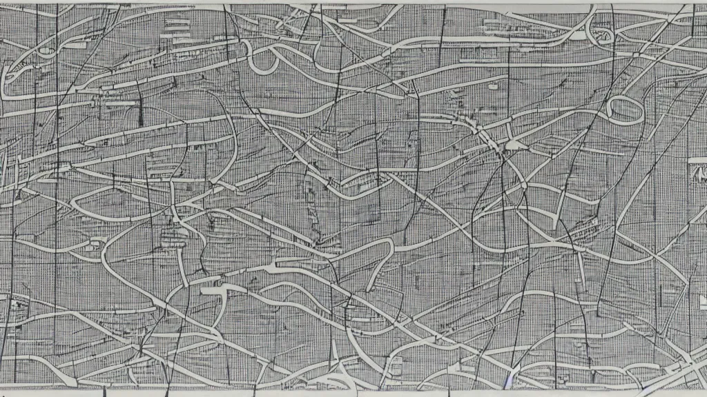 Prompt: bauhaus smoggy yard subway map