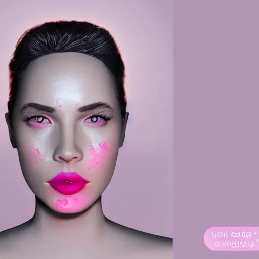 Image similar to pink lipstick with a face on it, realistic, detailed, pretty, octane render, studio lighting