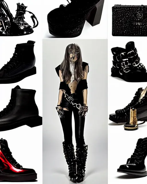 Image similar to One pair of shoes stylish shoe design, killer boots, scorpions, spiders, high soles, battle shoes, metal, heavy metal rave shoes