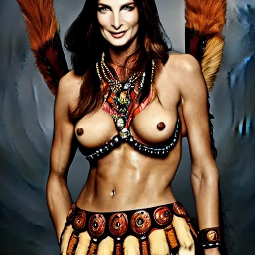 Prompt: supermodel stephanie seymour as an amazonian warrior