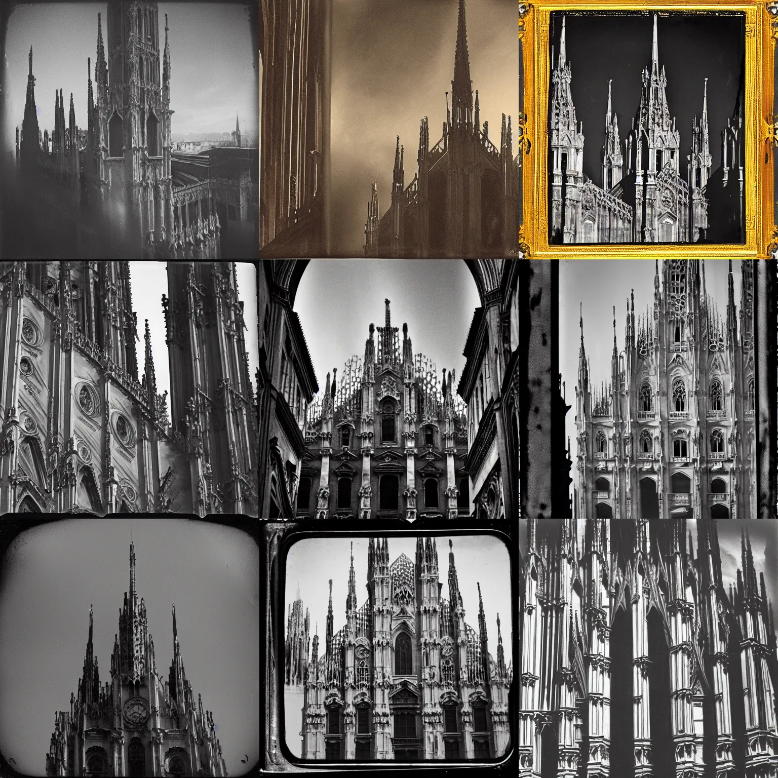 Prompt: batman signal above on the milan cathedral, Daguerreotype