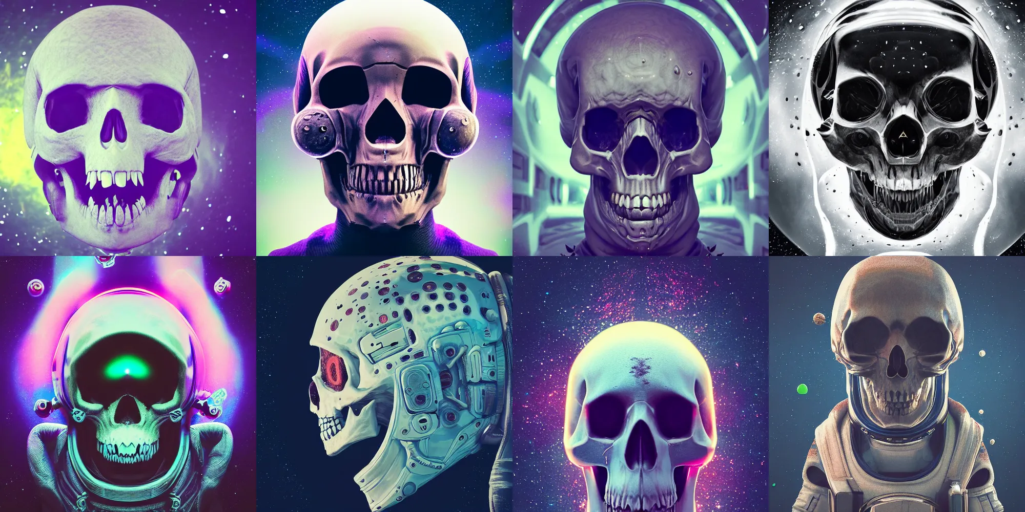 Prompt: scary astronaut skull head, cosmic horror, abstract, ghostly, arcade, duotone, poltergeist, lets get weird, intricate, elegant, highly detailed, smooth, sharp focus, unreal engine 5, raytracing, in the style of beeple and mike winkelmann, ultraviolet colors,