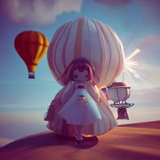 Prompt: cute fumo plush of a girl in a hot air balloon, vray render, lens flare, anime girl