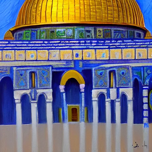 Image similar to dome of the rock, oil painting