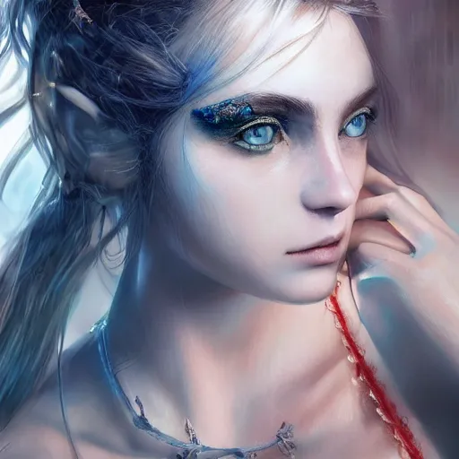 Prompt: incredibly beautiful woman with amazing eyes from another place, intricate, elegant, highly detailed, digital painting, DSLR 8K, biblical art, realism, incomprehensible detail, final fantasy aesthetic, photorealistic, hyperrealism, breathtaking, lifelike, created by Razaras & z--ed of deviantart