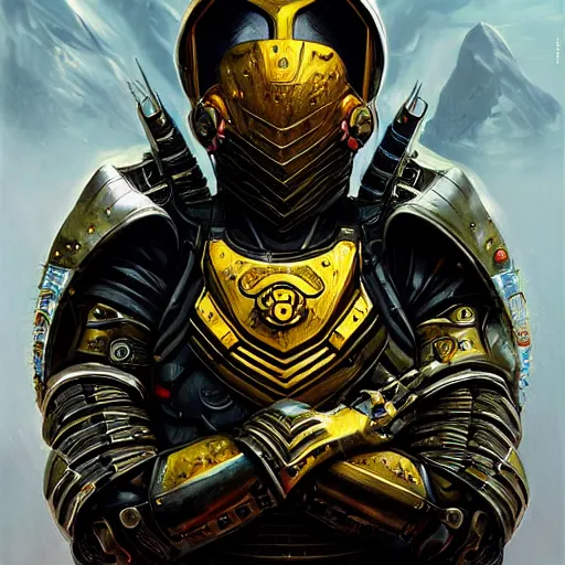 Prompt: Lofi BioPunk portrait dragon knight wearing black and gold plate armor Pixar style by Tristan Eaton Stanley Artgerm and Tom Bagshaw