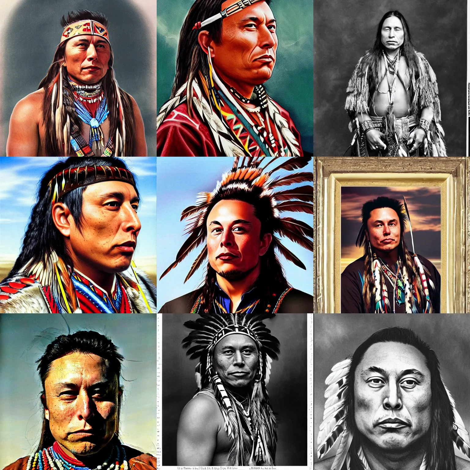 Prompt: photo of native american indian man elon musk, portrait, skilled warrior of the apache, ancient, realistic, detailed