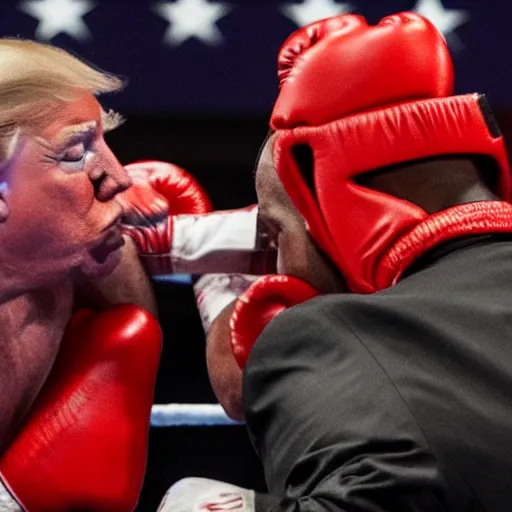 Prompt: trump fighting himself in a boxing match