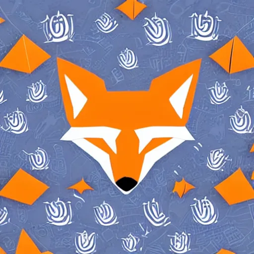 Image similar to logo featuring a fox's head as origami art with white eyes, white and orange colors, white background, Cut style, detailed