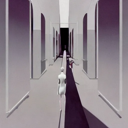 Image similar to A white futuristic modern corridor, very coherent, painted by Edward Hopper, Wayne Barlowe, painted by James Gilleard, airbrush, art by JamesJean