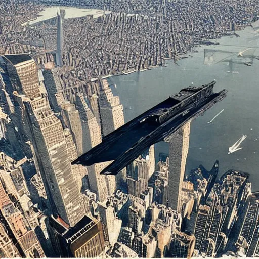 Image similar to “a Star Destroyer over New York City. Photorealistic.”