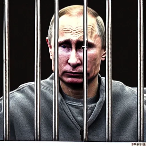 Image similar to Vladimir Putin crying behind bars, ugly, smooggy, dark, filthy, rat, garbage, worms,