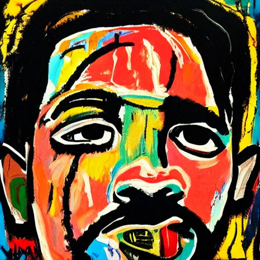 Prompt: A painting of Kendrick Lamar by Jean-Michel Basquiat