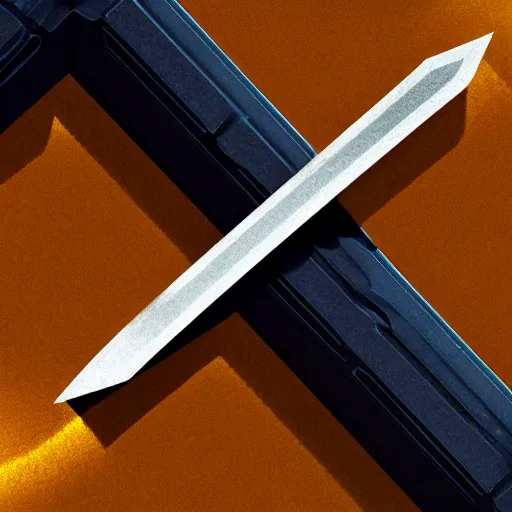 Image similar to black sword blade with golden hilt, icon, isometric, vector, low poly, blue background, cgsociety, volumetric lighting, artstation