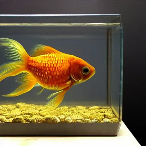 Prompt: goldfish made out of real metal gold