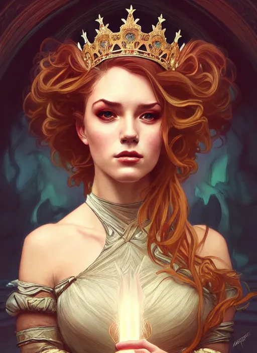 Image similar to rolyatistaylor as queen, incredibly detailed face, pretty face, light dress, true anatomy, art by artgerm and greg rutkowski and alphonse mucha