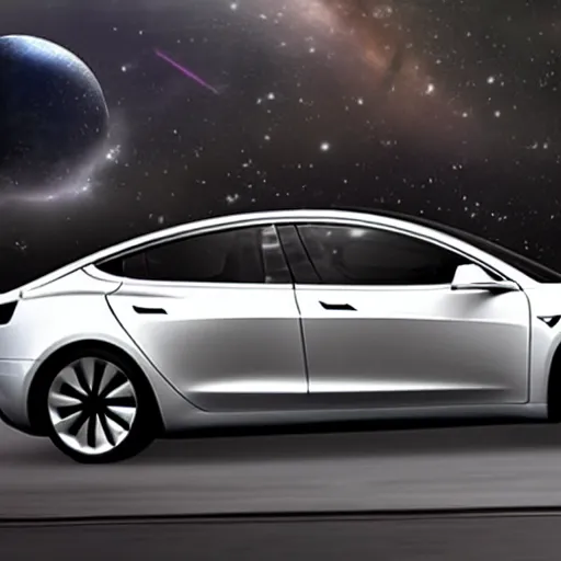 Image similar to tesla model 3 in space