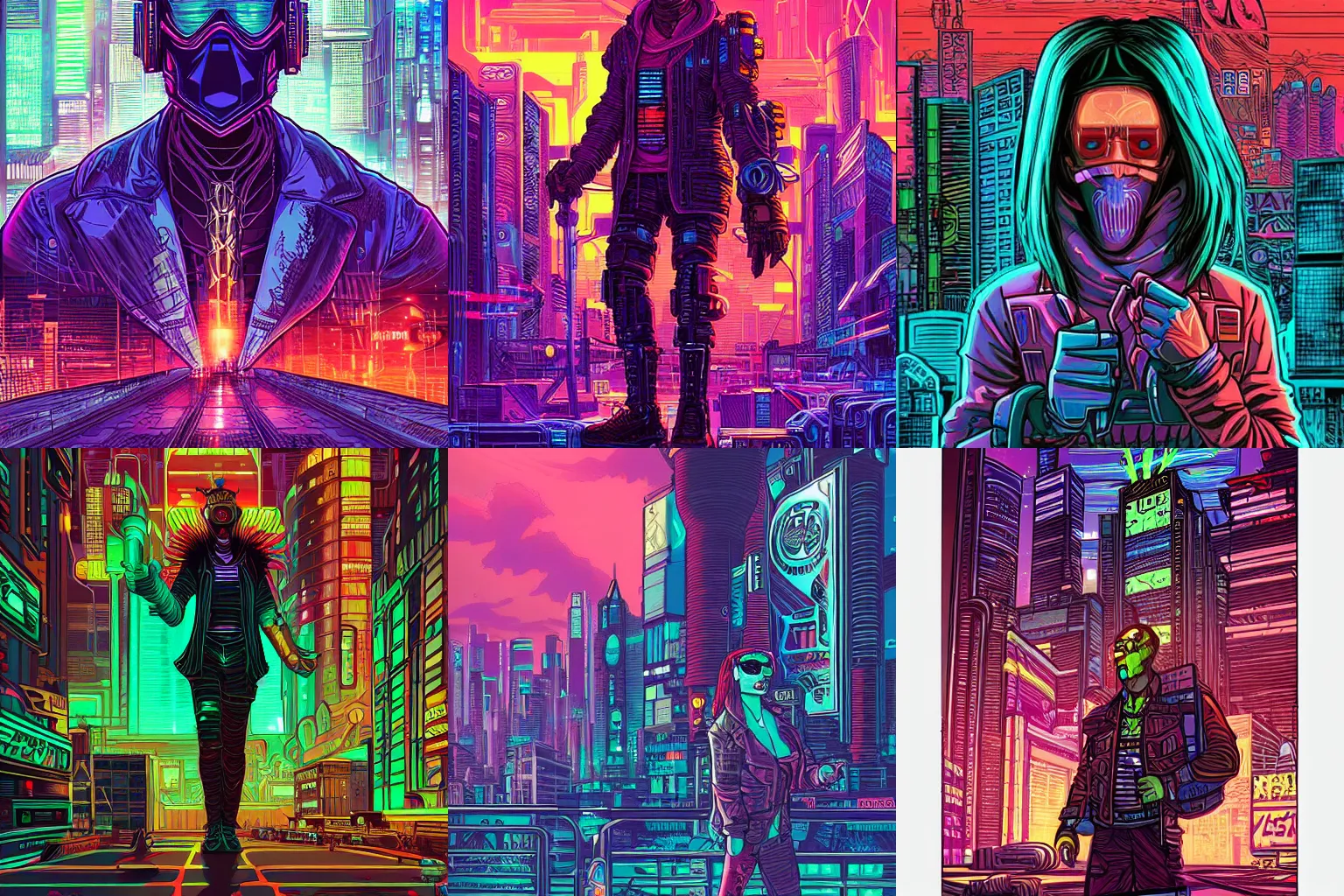 Prompt: a portrait of a cyberpunk character in a scenic cyberpunk city environment by dan mumford