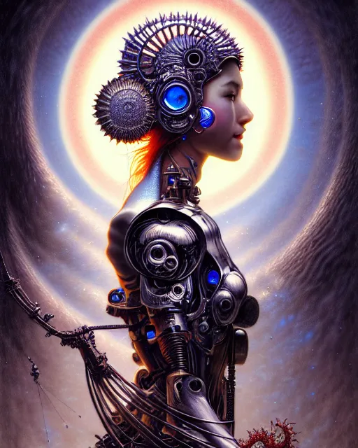 Prompt: award winning art by mark riddick, wlop, wallpaperflare, houdini, vfx, james gurney, dan luvisi, audrey kawasaki, tim hildebrandt, liam wong, aoi ogata, mao hamaguchi, thomas kinkade, ernst haeckel, very detailed 8 k illustration of a beautiful cyborg priestess, concept art