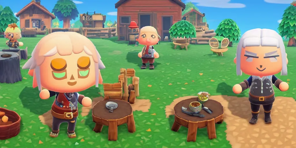 Image similar to geralt of rivia in animal crossing new horizons