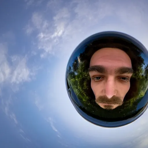 Image similar to widest fish eye lens extremely close to man's face