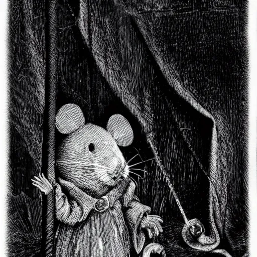 Prompt: real fluffal mouse inside creepy scary nightmare atmosphere, realsitic