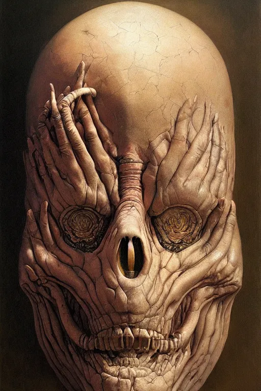 Prompt: hyper realistic painting of a funeral mask by wayne barlowe, beksinski, hr giger, austin osman spare, bussiere, roberto ferri, rembrandt, luis ricardo falero