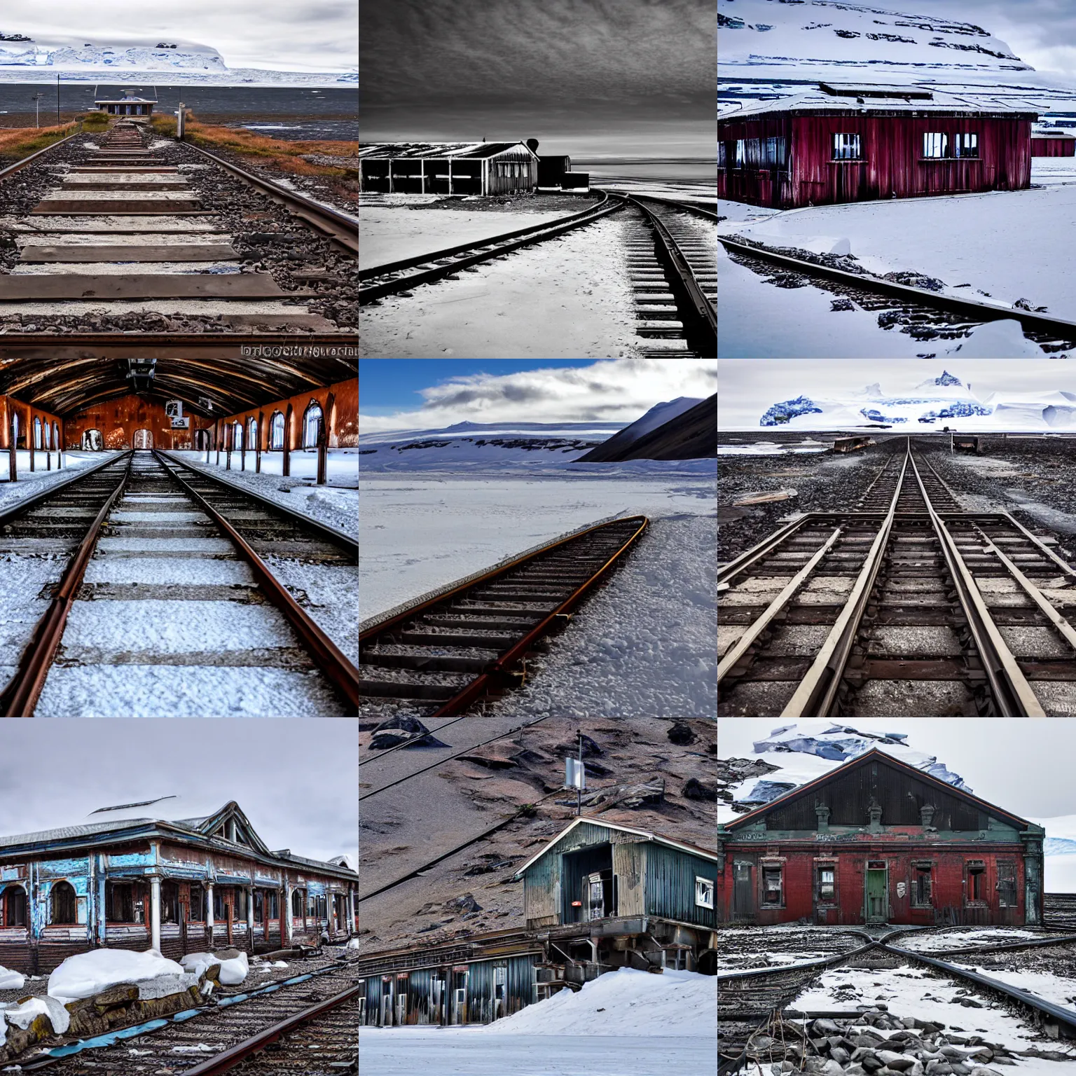 Prompt: Abandoned railway station in Antarctica