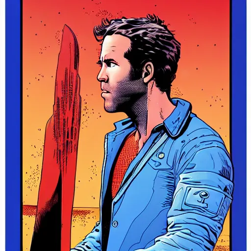 Image similar to “ ryan reynolds retro minimalist portrait by jean giraud, moebius starwatcher comic, 8 k ”