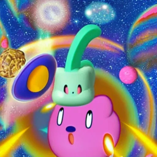 Prompt: photograph of kirby inhaling the universe