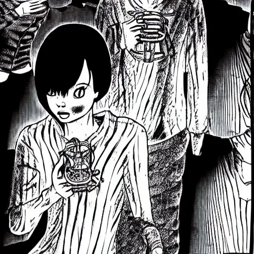 Prompt: blissful journey, by junji ito