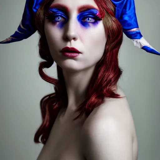 Prompt: A detailed portrait of an elf woman with red and blue irises by Peter Kemp and Monia Merlo