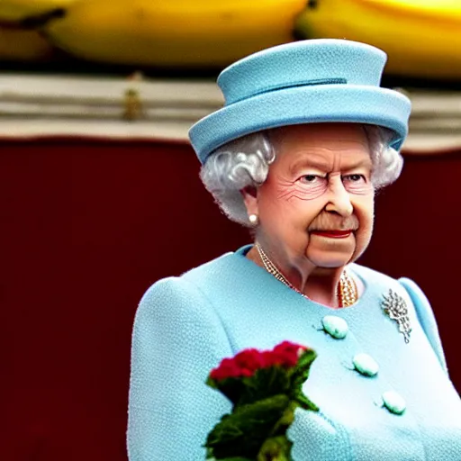 Image similar to queen elizabeth as a banana, she is a big ripe banana.