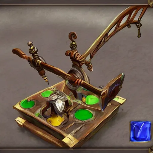 Image similar to a ice catapult machine, cart wheels, fantasy rpg, league of legends style